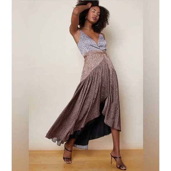 Hutch Dresses & Skirts - Hutch Anthropologie Floral Wrap Maxi Dress V-neck Hi-Low Brown Purple Size M